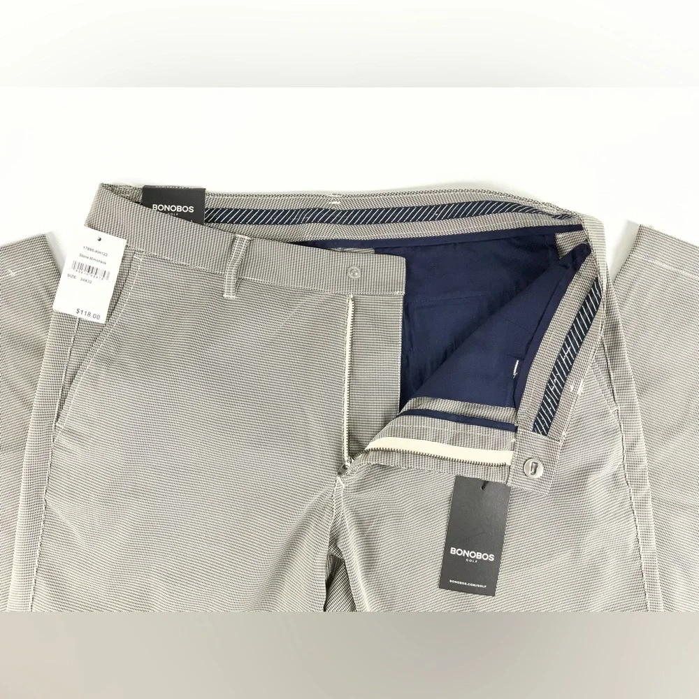 Bonobos Golf Mens Stone Minicheck‎ Straight Leg Pants Size 34 x 32